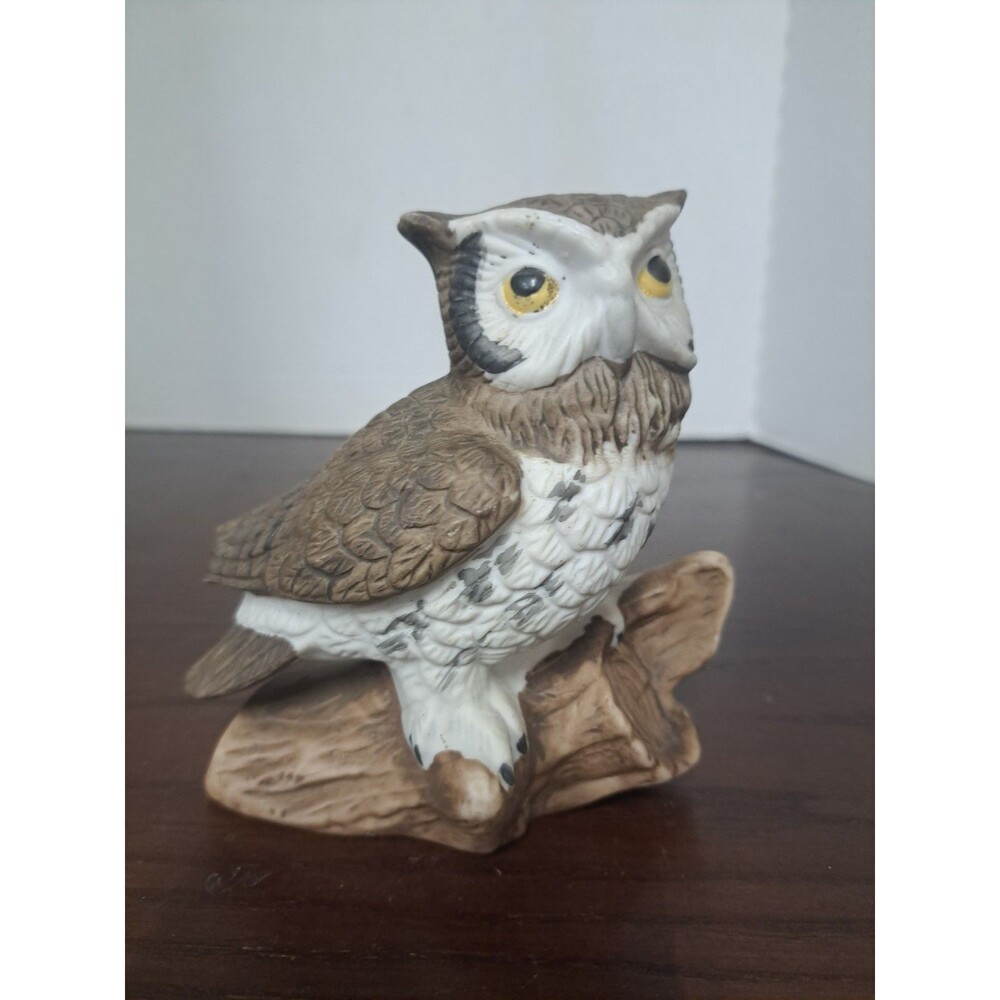 Owl  On Limb Porcelain Bisque Figurine